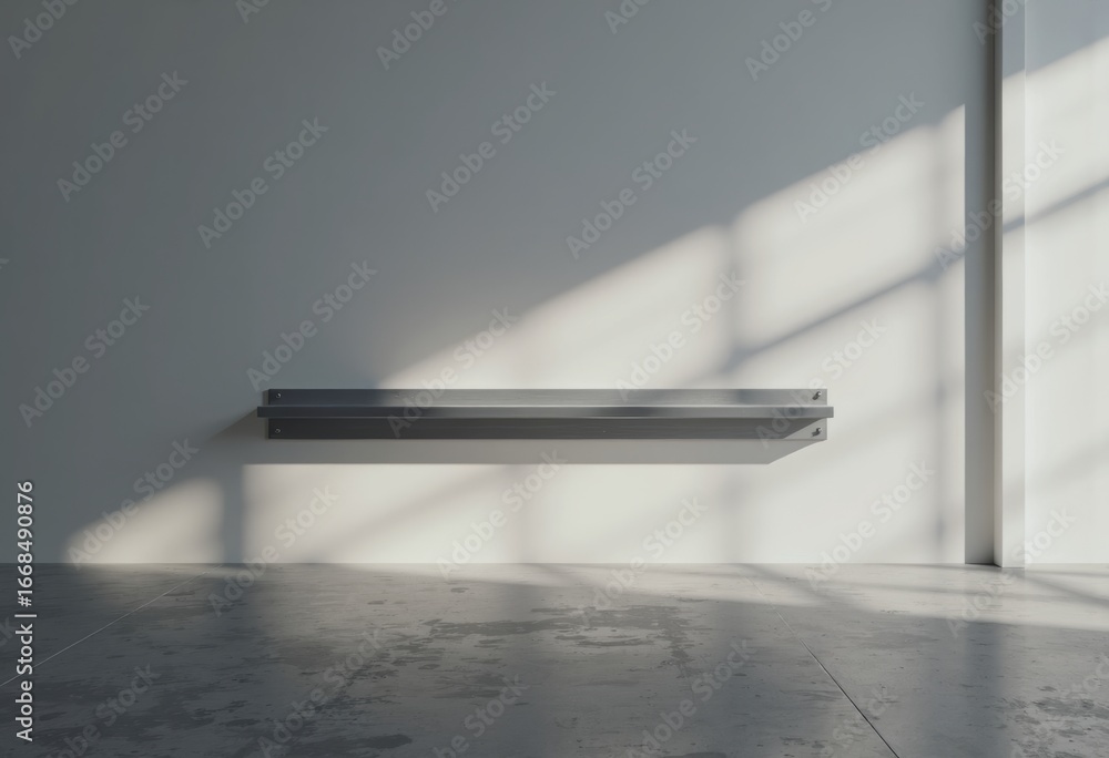 Poster blank shelf rail mounted on a wall, creating a minimalist display space
