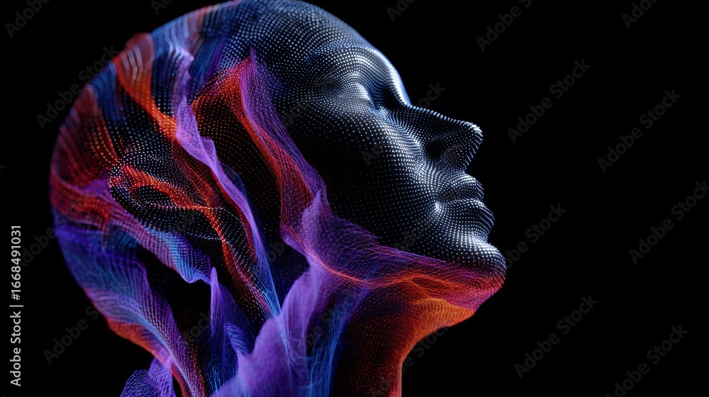 Aufkleber colorful holographic 3d wireframe head with intricate neon patterns in abstract ethereal design