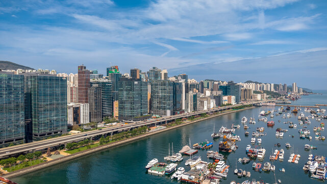 May 11 2025 Modern Urban Cityscape with Elevated Road and Waterfront View