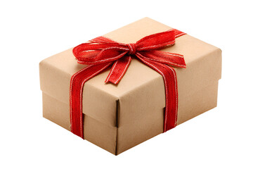 Fototapeta premium Brown gift box with red ribbon bow