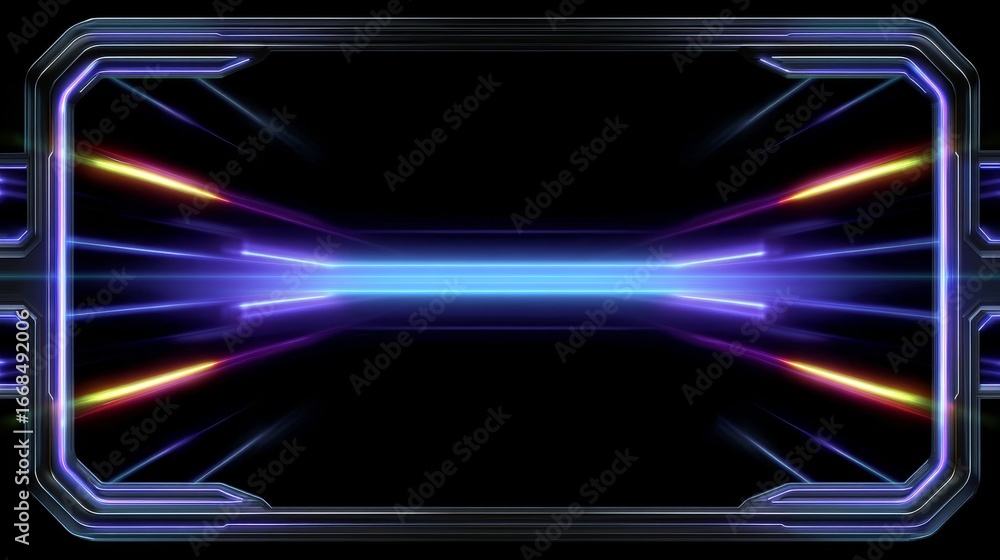 Poster futuristic digital hud frame with glowing lines and vibrant color transitions against black backgrou