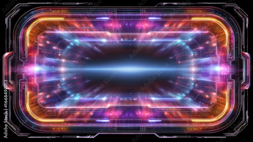Poster futuristic digital hud frame with vibrant colors and glowing elements in sci-fi design