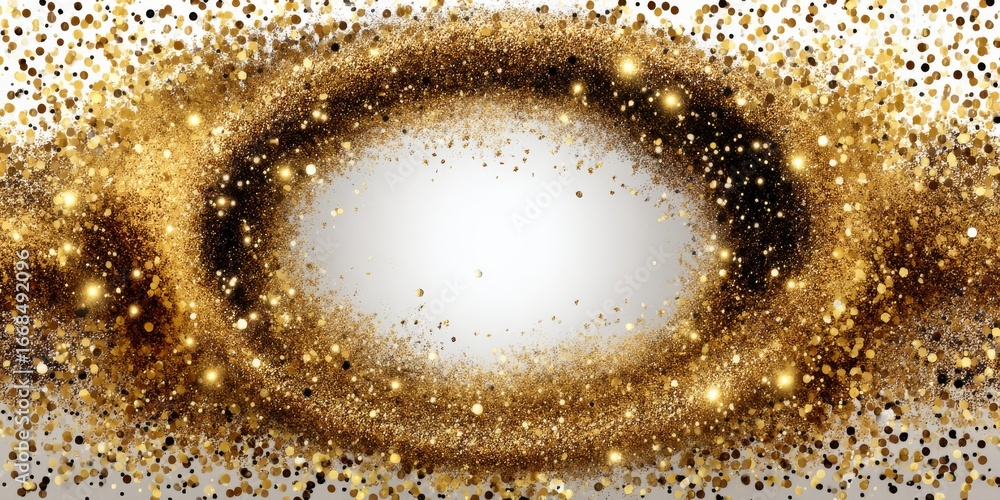 Poster Glittering Gold Confetti Frame Creating a Festive Atmosphere with Blank Center for Text or Images