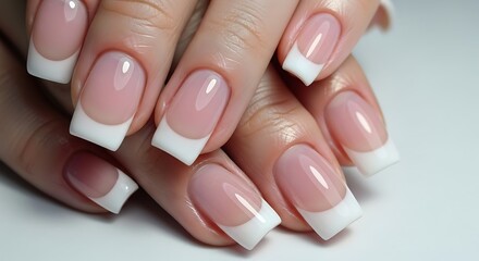 Elegant French Manicure Nails Closeup Beauty
