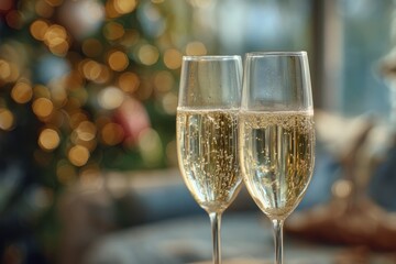 Festive Champagne Glasses in Warm Ambience