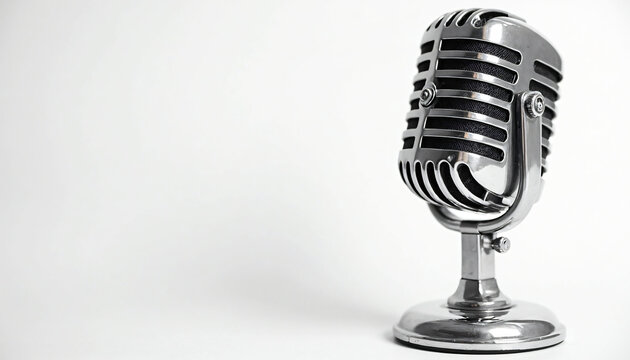 Silver Vintage Microphone on White Background