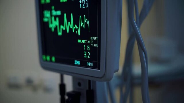 Hospital Heart Rate Monitor Machine Displaying Patient's Vital Signs and Pulse Waveform