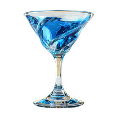 Blue liquid swirling in a martini glass