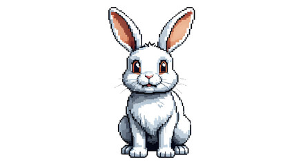Obraz premium Adorable pixel art white rabbit sitting, perfect for children's books, websites, or game assets. High-quality digital illustration.