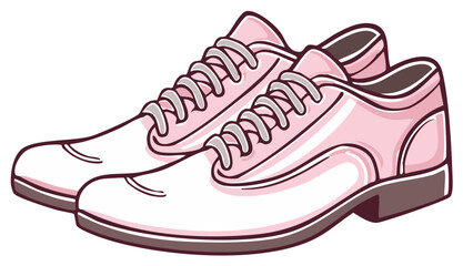 Pair of pink leather Oxford shoes with white laces and dark soles