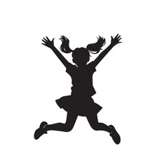 Vector art of silhouette of a happy girl jumping with joy and excitement