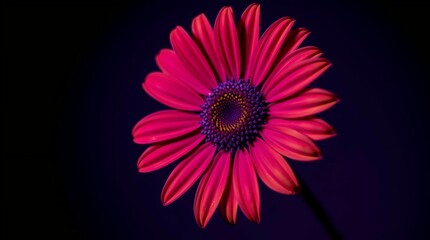 Vibrant Magenta Daisy Close-Up &ndash; A High-Definition Macro Photograph Showcasing a Dark Purple Center with Yellow Stamens and Radiant, Color-Saturated Petals in Striking Detail.