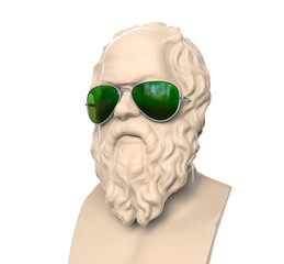 Statue of Socrates, bust of Socrates with sunglasses. 3D rendering.