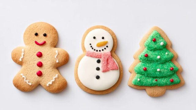 Festive gingerbread cookies arranged in a row, evoking warmth and joy of winter holidays, perfect for Christmas celebrations and seasonal gatherings