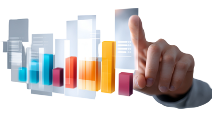 Hand interacting with 3D bar chart data visualization