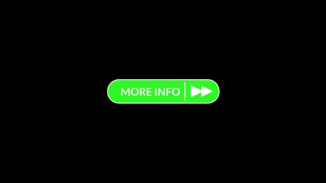 More info button with animated arrow on black screen video, perfect for web interface, learn more prompts, and additional details, loop video