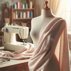 Artisan Sewing Studio with Mannequin and Sewing Machine in Natural Light