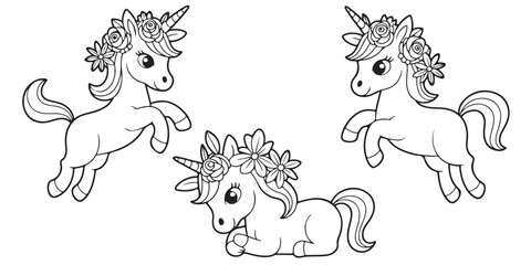 Obraz premium UNICORN outline coloring book page line art 