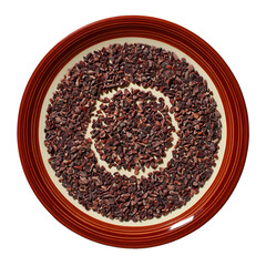 Cacao Nibs on a Brown Plate