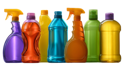 Colorful Cleaning Product Bottles Displayed