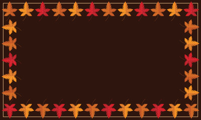 vector frame of dry maple leaves on a brown horizontal background with empty area for text or title on an autumn theme