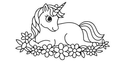 UNICORN outline coloring book page line art 