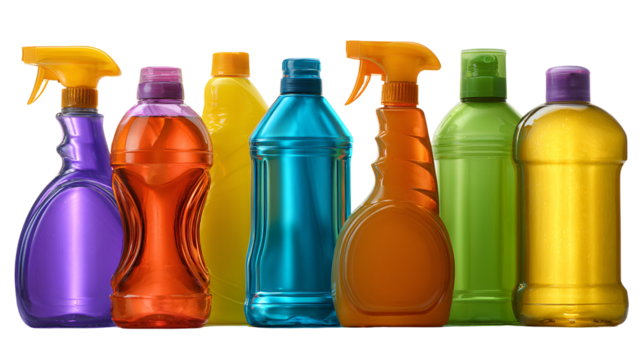 Colorful Cleaning Product Bottles Displayed