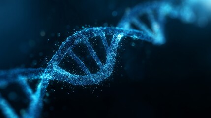 Blue dna double helix illustration on futuristic medical background with copy space for biotechnology, genetic research, and healthcare concept