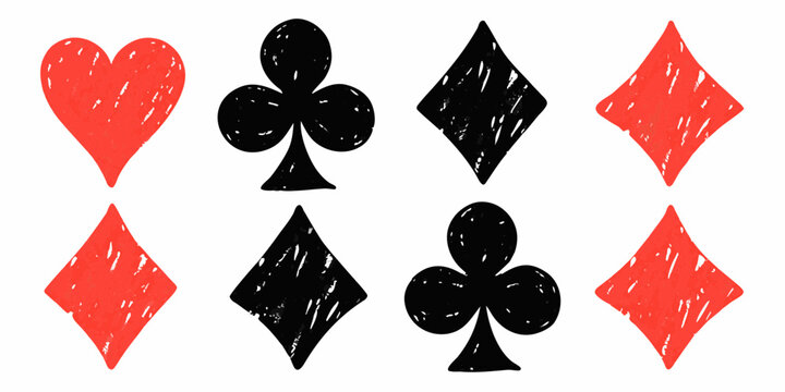 Hand Drawn Playing Card Suits Set Red Black