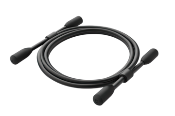 Coiled black cord with rounded ends