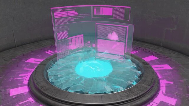 Futuristic Circular Platform with Holographic Displays