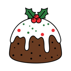 Collection of cakes pies and desserts for all letters of alphabet. Letter X - xmas cake christmas pudding. Sticky sponge cake with dried and candied fruit and citrus zest. Isolated vector illustration