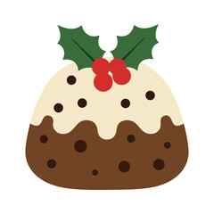 Collection of cakes pies and desserts for all letters of alphabet. Letter X - xmas cake christmas pudding. Sticky sponge cake with dried and candied fruit and citrus zest. Isolated vector illustration