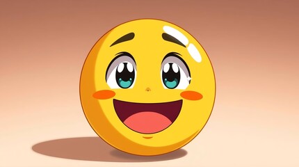 Fototapeta premium Cheerful 3D Emoji Face – A Vibrant Yellow Character with Sparkling Eyes, Rosy Cheeks, and a Wide Happy Smile Radiating Joy, Warmth, and Playful Digital Charm