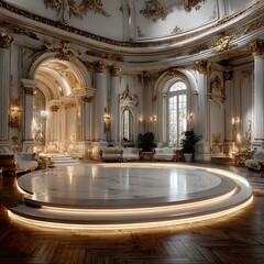 Obraz premium Ornate ballroom with circular stage and gilded decor luxury