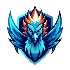 Ice Phoenix gaming logo, fantasy mascot, vector illustration, icy flames, glowing effects, esports style, legendary creature, digital art, modern design