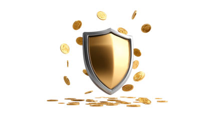 Gold Shield Protecting Falling Coins Financial Security Wealth Protection