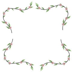 Elegant floral frame with soft pink blossoms and leaves for wedding invitations or spring designs
