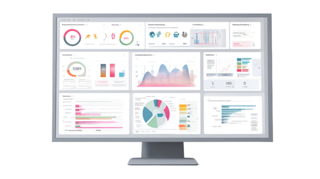 Business analytics dashboard display showing various charts and graphs, - Powered by Adobe