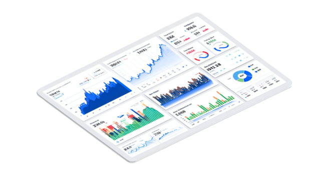 Tablet displaying financial data charts and graphs business analytics