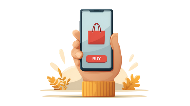 Hand holding phone online shopping buy now