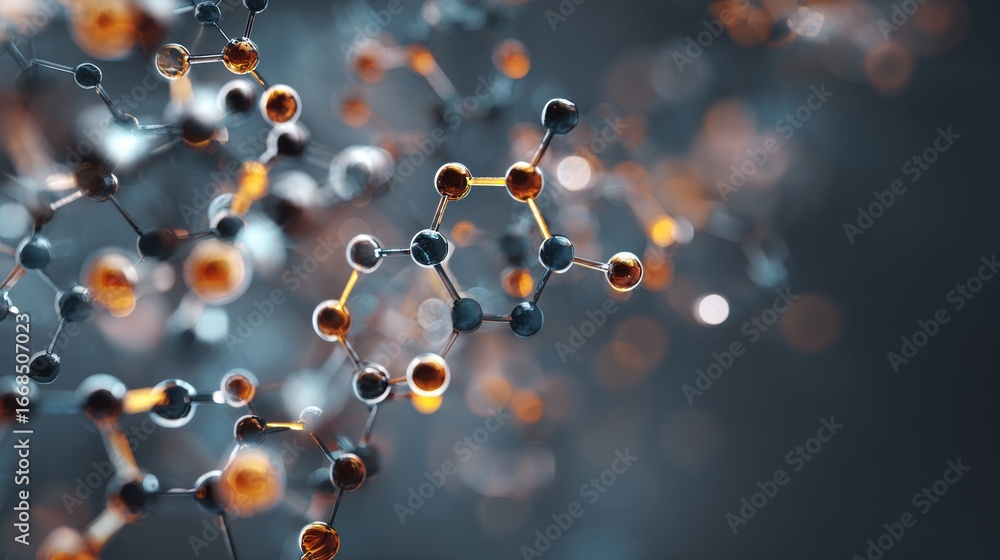 Aufkleber abstract hexagonal molecular structures with futuristic digital connections on a scientific backgrou