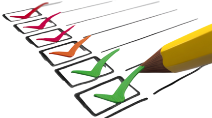 Checklist completed with colorful checkmarks and yellow pencil