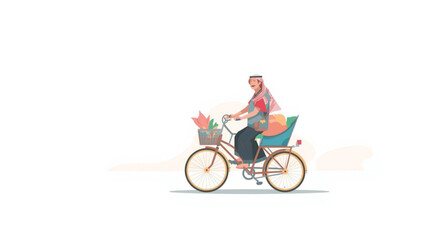 Fototapeta premium Traditional Becak Pedicab Vector IllustrationSoutheast Asian Pedicab Transport Flat DesignCultural Heritage Becak Vehicle VectorVintage Cycle Rickshaw Minimalist Illustration