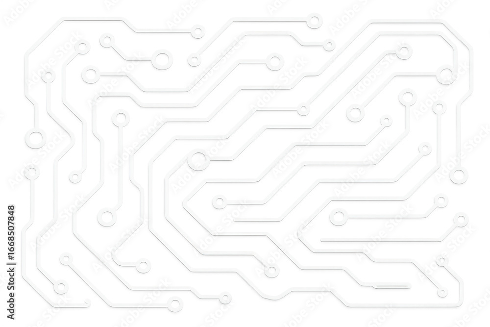 Poster intricate white circuit board lines creating a complex technological pattern on a transparent backgr