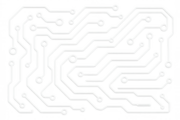 Intricate white circuit board lines creating a complex technological pattern on a transparent background, ideal for digital and electronic projects