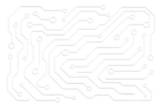 Intricate white circuit board lines creating a complex technological pattern on a transparent background, ideal for digital and electronic projects