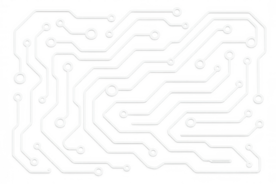 Intricate white circuit board lines creating a complex technological pattern on a transparent background, ideal for digital and electronic projects