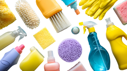 Colorful Cleaning Supplies Cleaning Products Sponges Brushes Gloves