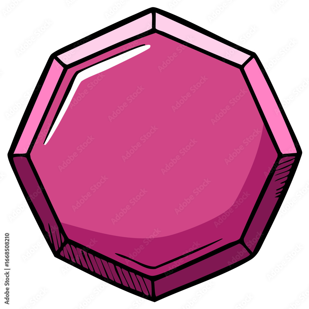 Poster stylized pink octagon gemstone with sharp edges and highlights